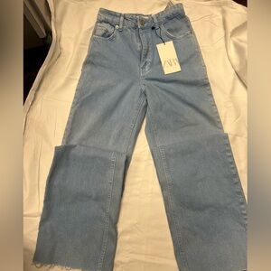 NWT Zara Sky Blue Wide Leg Jeans size 0. 
5 pockets 100% cotton
